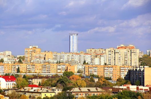 Panorama of Russian town from bird flight