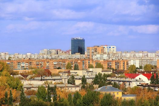 Panorama of Russian town from bird flight