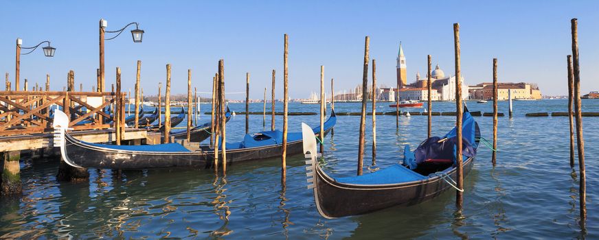 San Giorgio Maggiore island in Venice and gondolas