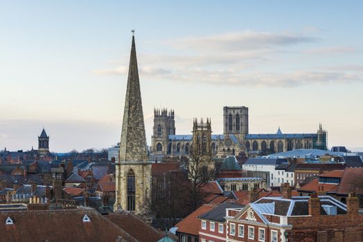 YORK, UK - MARCH 29: North of York as seen from Clifford's Tower. The cathedral at the back is York Minster. March 29, 2013 in York.