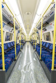 LONDON, UK - APRIL 07: Interior of empty Northern line underground train. April 07, 2013 in London.