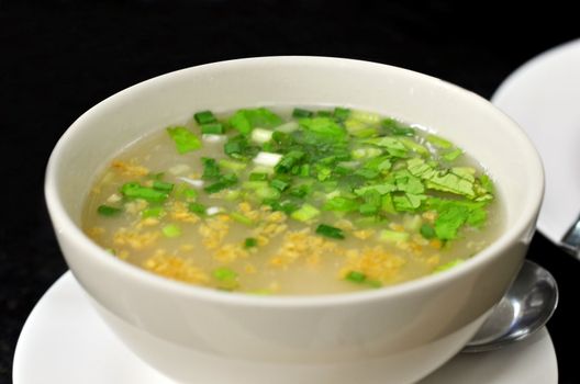 Rice soup with mince pork and vegetable