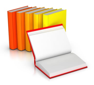 3D rendered row of colourful books