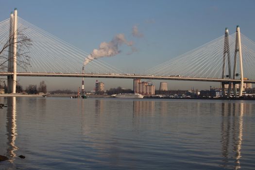 modern cable-stayed bridge over the River Neva in St. Petersburg