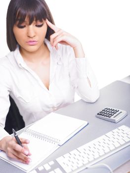 Happy Business Woman Writing in notepad