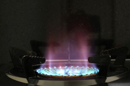 LPG Gas Burner Oven Hob  from a Stove in Kitchen on Black Background