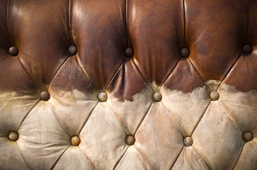 Texture of Old worn brown leather sofa for background