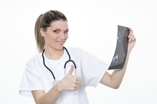 blond woman doctor with x-ray radiology in hospital