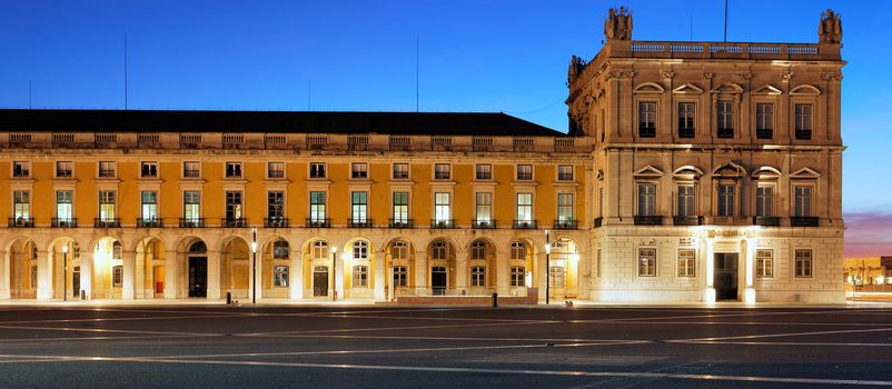 panoramic view of famous commerce square at Lisbon by night