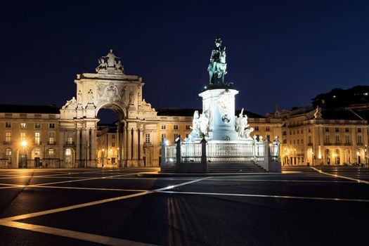 view of commerce square at Lisbon by night