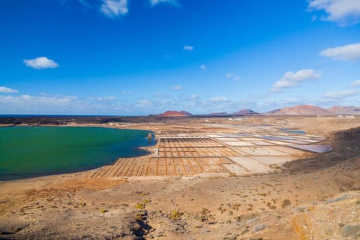 Panoramic view Salinas de Janubio, Lanzarote, Canary islands, Spain