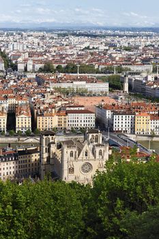 aerial view of Lyon city in summer