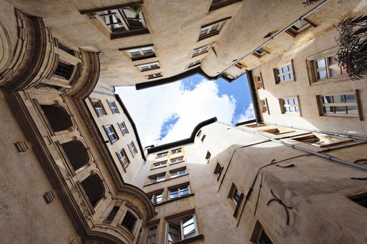 courtyard of an antique building in Lyon, France 