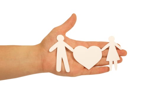 paper family in hands isolated on white