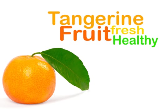 Tangerine with green leaves isolated on white