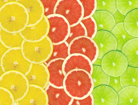 Abstract background of citrus slices. Closeup. Studio photography.