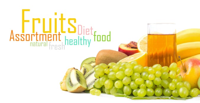 Assortment of fruits isolated on white