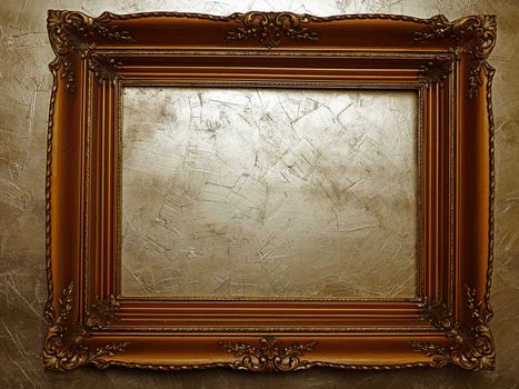 Old Dark Picture Frame On Gold Wall, Design Element