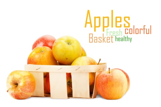 Fresh and colorful apples in basket, selective focus