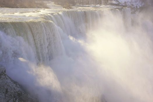 Close up of Niagara Falls in winter, New York, USA