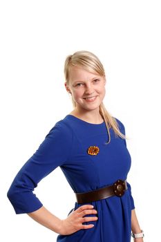 young smilling woman on white background