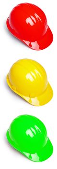 Red Yellow and Green Hardhat hard hat Helmet in semaphore colors