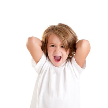 Children kid laughing happy with arms up isolated on white