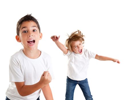 excited children kids happy screaming and winner gesture expression on white