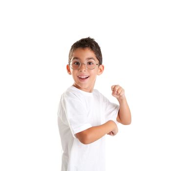 children nerd kid boy with glasses and happy expression isolated on white