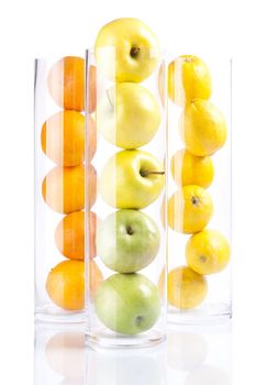 Group of fruit in glass: Appless, Oranges, Lemons