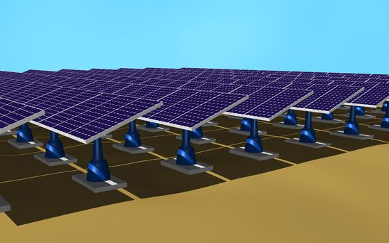 Illustration 3d of a set of solar panels on the ground