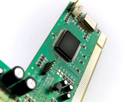 Green Circuit Board PCI on White Background