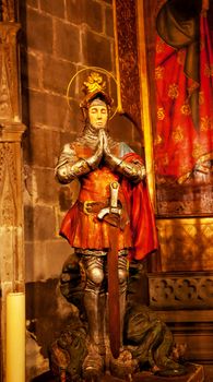 St George Gothic Catholic Barcelona Cathedral Basilica Stone Columns Arches in Catalonia, Barcelona, Spain.  Cathedral built in 1298.