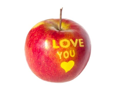 Apple with an inscription "I LOVE YOU". Happy Valentine's Day.