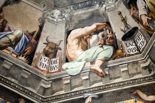 Florence - Duomo .The Last Judgement. Inside the cupola: 3600 m2 of frescoes, created by Giorgio Vasari and Federico Zuccari, who worked there from 1572 to 1579.