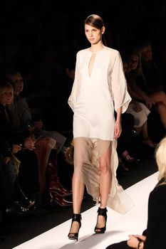 NEW YORK - FEBRUARY 09: Model walks the runway for the BCBGMAXAZRIA collections Mercedes-Benz Fashion Week at Lincoln Centre on February 09, 2012 in New York.