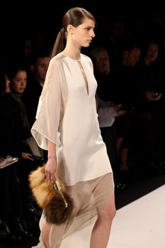 NEW YORK - FEBRUARY 09: Model walks the runway for the BCBGMAXAZRIA collections Mercedes-Benz Fashion Week at Lincoln Centre on February 09, 2012 in New York.