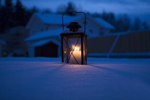 Lantern in the dark winter