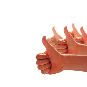 men's hands make thumbs up 