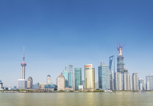 pudong skyline in shanghai in china