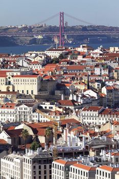 vertical view of Lisbon and the river Tagus, Portugal