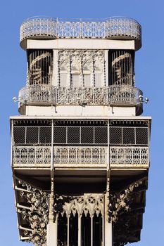 famous Santa Justa Elevator in Lisbon in summer, Portugal