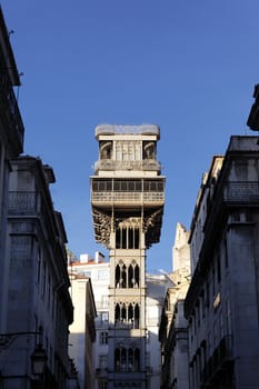 famous Santa Justa Elevator, Lisbon, Portugal