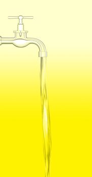 a water tap with realistic flowing water, on a yellow background
