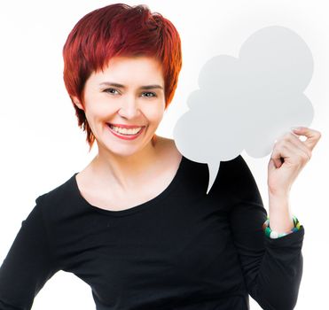 girl with the cloud conversation isolated on a white background