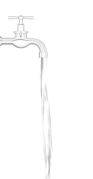 a water tap with realistic flowing water, on a white background