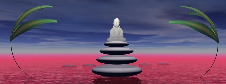 steps and buddha and plants