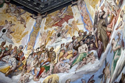 Florence - Duomo .The Last Judgement. Inside the cupola: 3600 m2 of frescoes, created by Giorgio Vasari and Federico Zuccari, who worked there from 1572 to 1579.