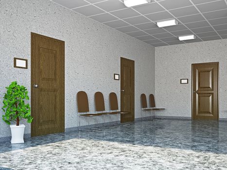 Hall with leather chairs and marble floor
