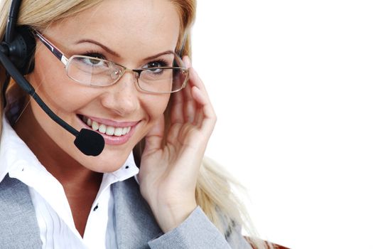 woman call with headset close portrait